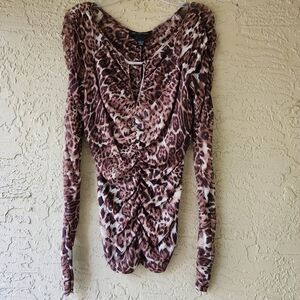 INC Cheetah Print Mesh Keyhole Top